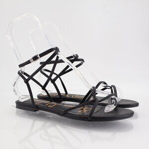 Sam Edelman Ellina Leather Strappy Flat Sandals Size 8 Black Leather Gladiator